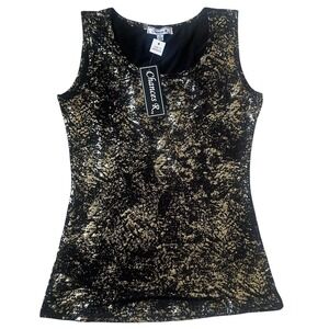 Chances R Womens Black‎ Gold Sparkle Metallic Print Tank Top Size Small